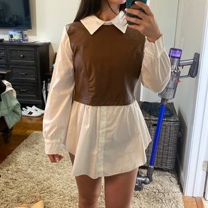 Brown Faux Button Up Blouse